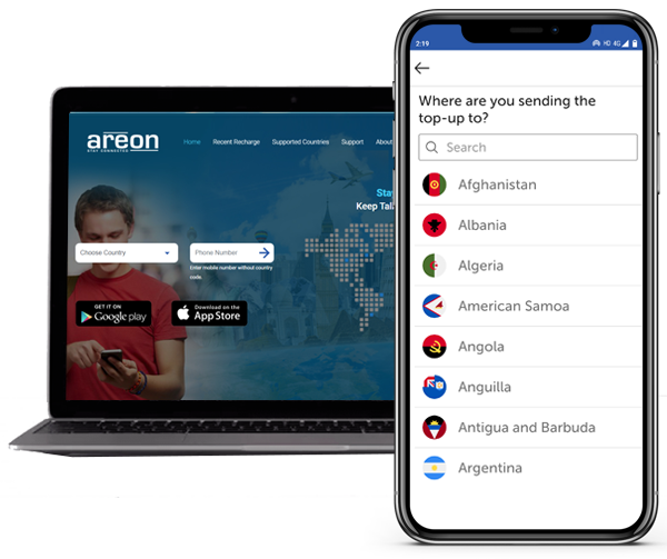 AREON - Software developed for Online International Recharge